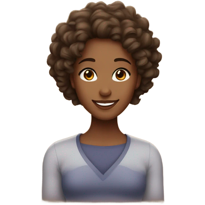 Brownskinned female with curls, curvy body, brown eyes, smiling emoji