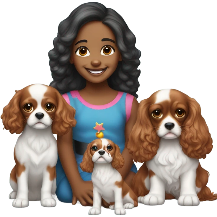 happy girl with santa boys with King Charles cavalier tricolor puppy  emoji