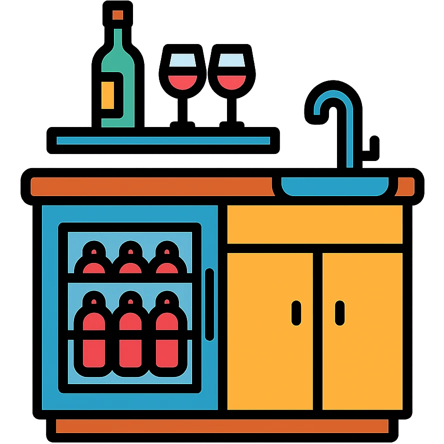 wet bar with wine fridge and sink, color outline icon style, modern look emoji