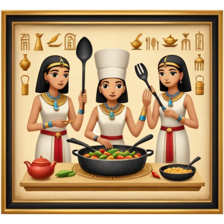 ancient Egyptian cooking scene in hieroglyphic style emoji