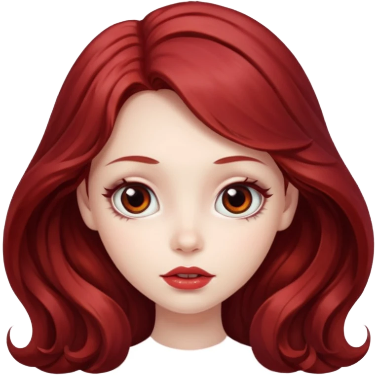 long and wavy dark red haired girl, with thick lips, big eyes and she looks like a fairy emoji