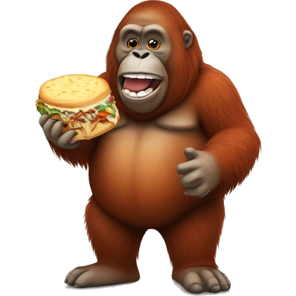 Fat orangutan holding cheesesteak emoji