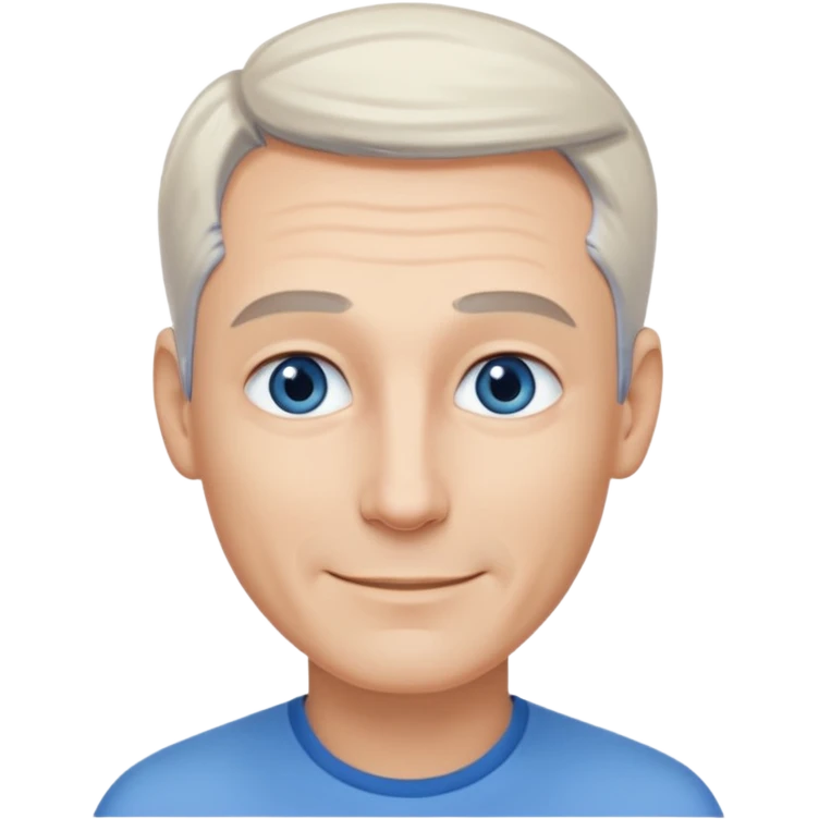 Avatar pic male gray hair blue eyes clean shaven blonde eyebrows high cheekbones sly smile emoji