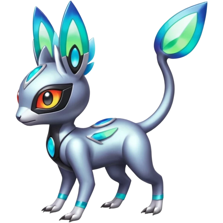 Shiny Colorful Futuristic Cyber-Vernid-Trico-Meloetta-Latias-Koraidon-Peppercat-Protogen-Pokémon-Digimon-Fakémon-fusion-hybrid-creature emoji