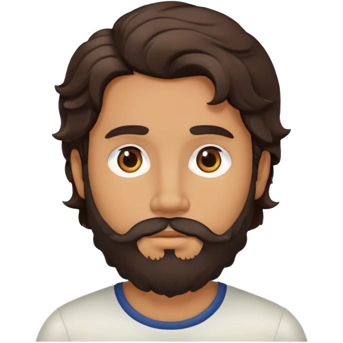 man face with beard, medium skin tone, and dark wavy hair emoji