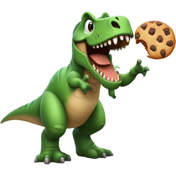 A dinosaurus eating a cookie emoji