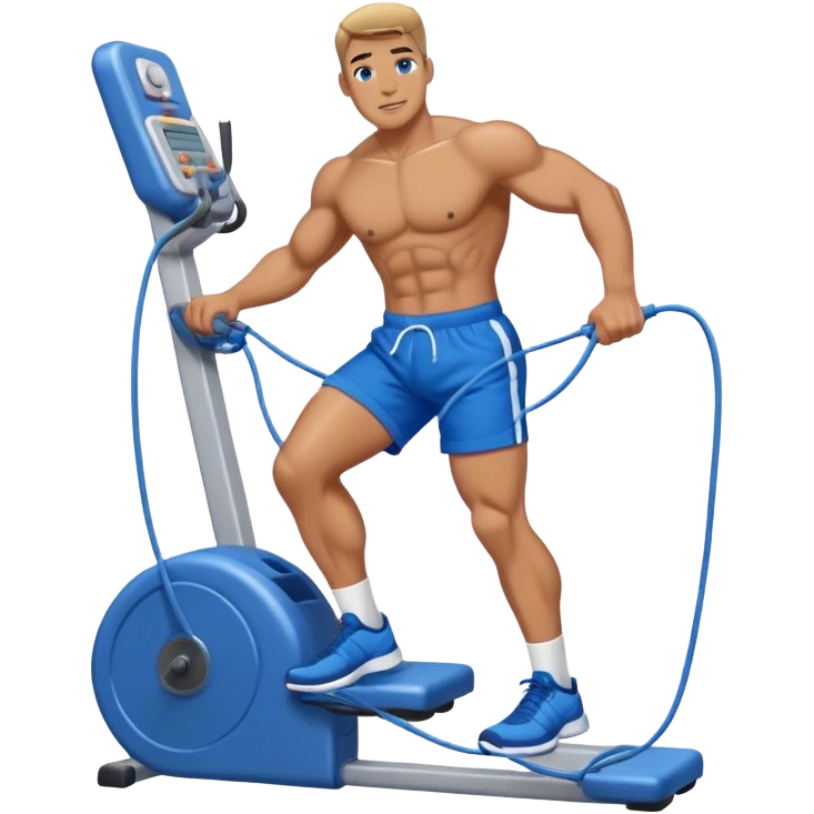 fit man with blue shorts using cable-machine emoji