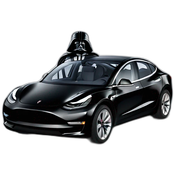 Darth Vader riding a Tesla Model 3 emoji