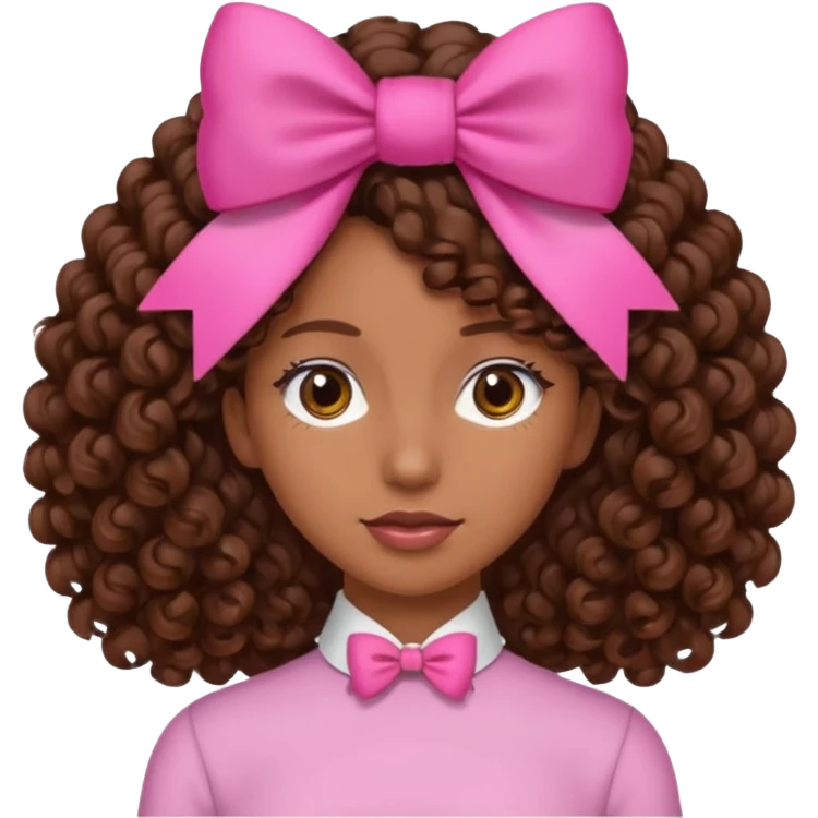 Back of woman’s head, brown curls, pink bow emoji