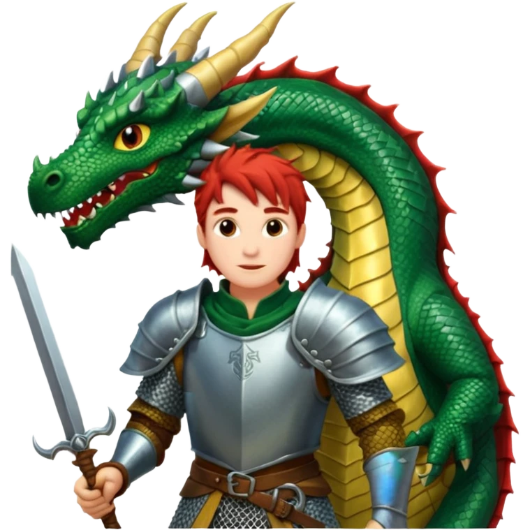 a dragon tamer in medieval time with a dragon next to him emoji
