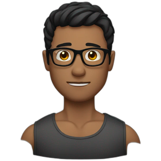 A man, short black hair glasses, muscle, red skin emoji