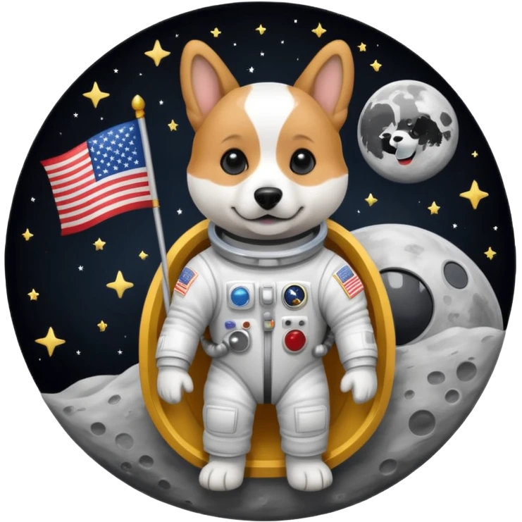 perro astronauta con bandera en la luna emoji