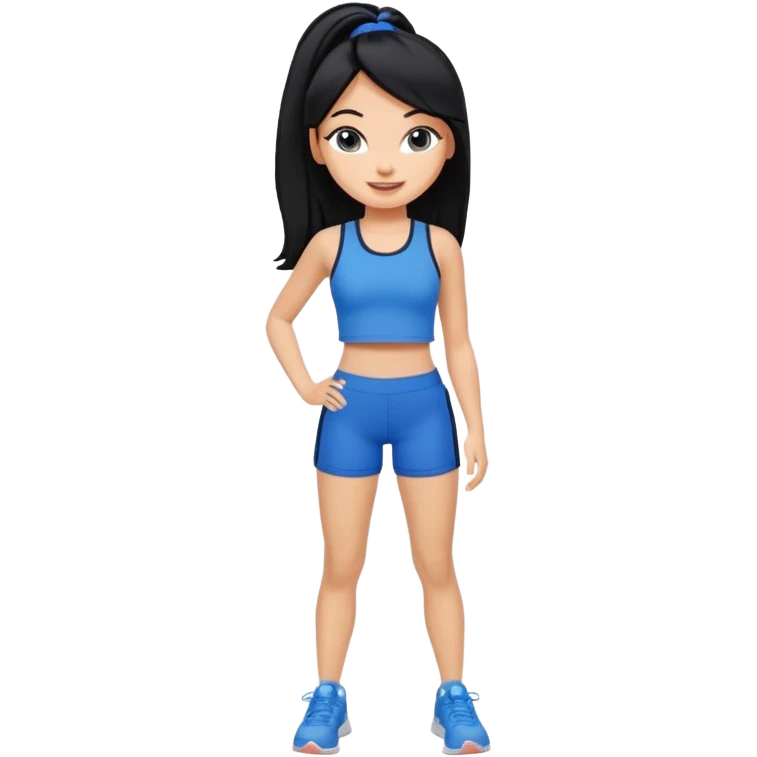 a pretty bratz tan girl who is skinny, hair color is black. wearing blue gym clothes.  emoji