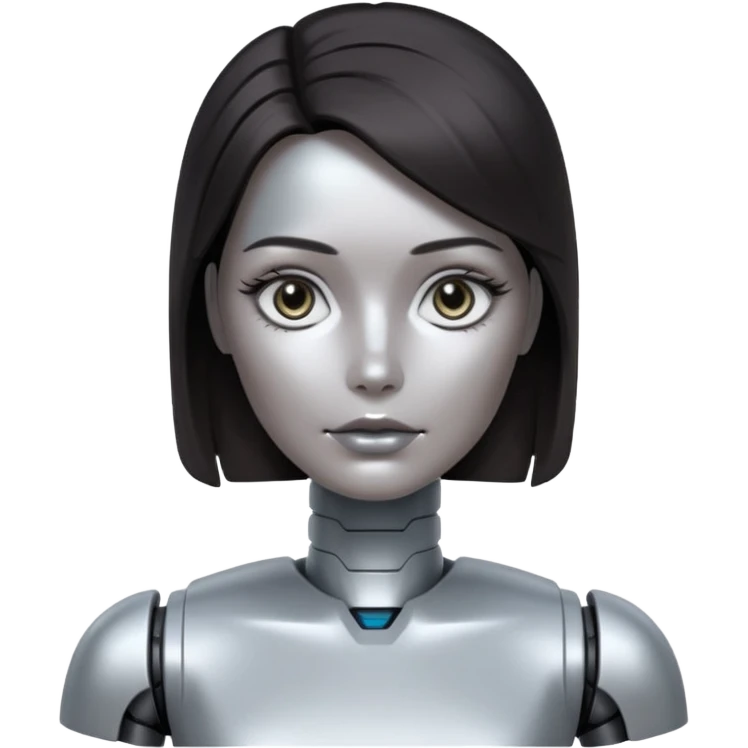 female robot with dark hair more metalic face emoji