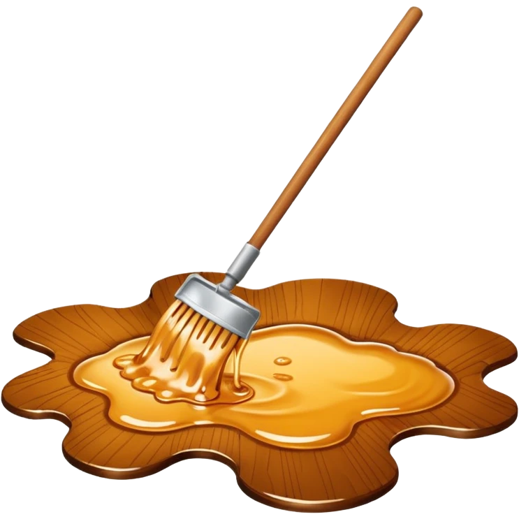 mop with wooden handle cleaning a flat thick realistic golden syrup spill on the floor emoji