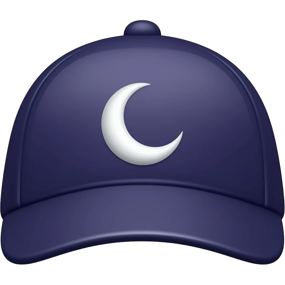 Nightcap: 3D emoji style, glossy surface, soft shadows, white background, centered, no text, nightcap hat, crescent moon near, deep purple and navy, no defined gender emoji