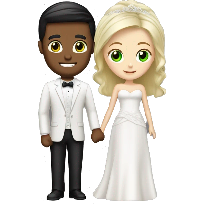 Blonde bride green eyes. Black hair groom brown eyes Caucasian  emoji