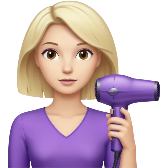 blonde woman in beige blouse with a purple Dyson hair dryer, iOS emoji style emoji