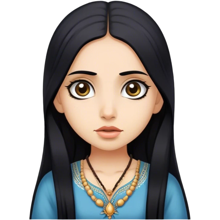 Brahmin indian girl wearing american clothes with fair skin, long black hair, and big eyes  emoji