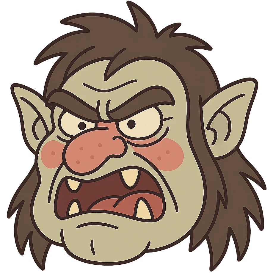 angry troll face, cartoon style, bold lines, red cheeks emoji