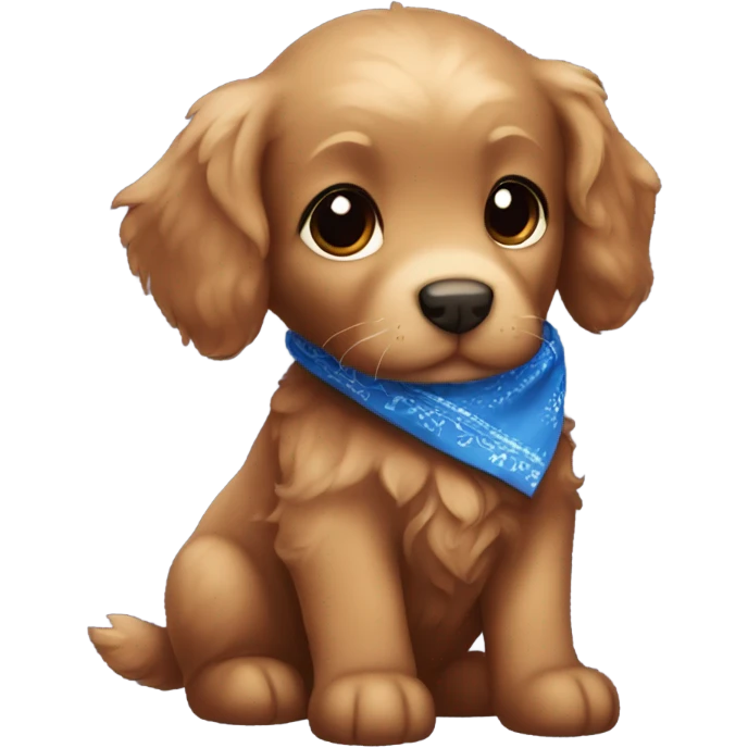 Chibi fluffy dark red retriever puppy with blue bandana emoji