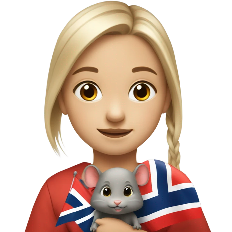 Little 8 years old girl with a rat and a Norwegian flag emoji