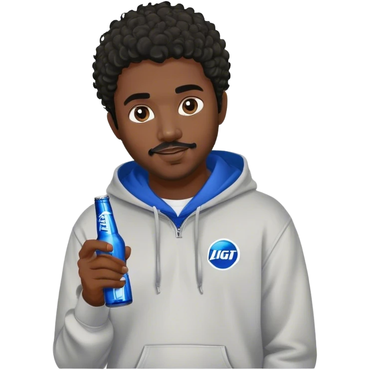 dark black guy short curly hair facial hair holding bud light wearing a hoodie emoji