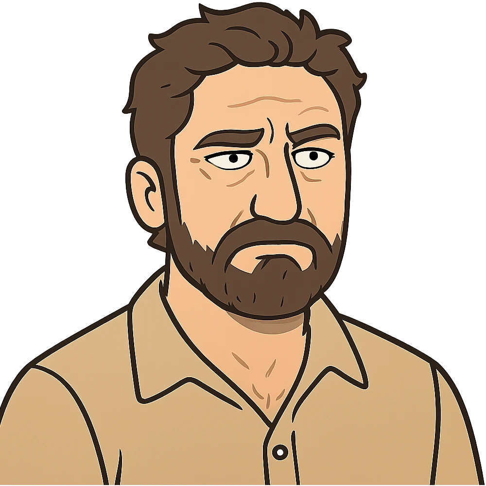flat toon style portrait inspired by Gerard Butler emoji
