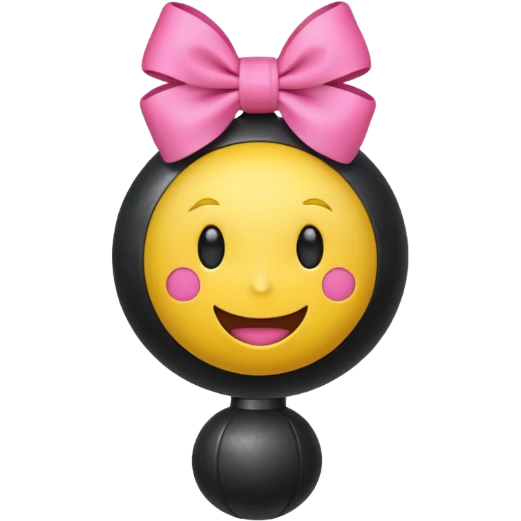 A happy face emoji holding a bomb and the bomb has a cute pink bow on the bomb emoji