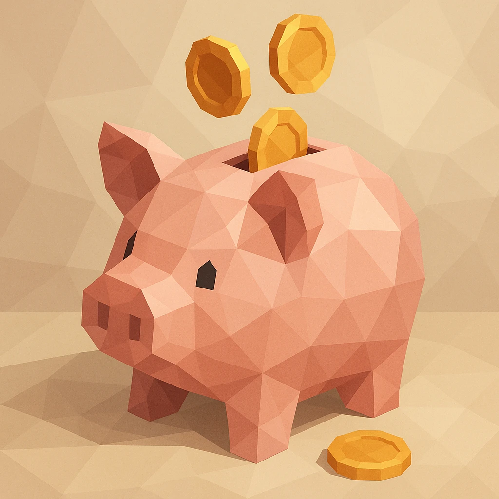 a piggy bank with coins, polygonal low-poly style emoji