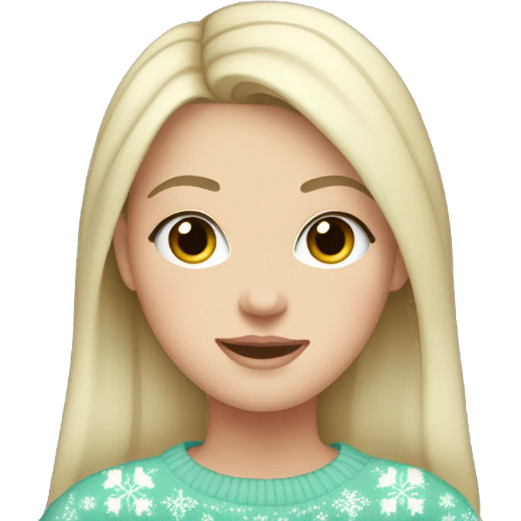 White girl with black hair wearing a Pastel Christmas sweater emoji