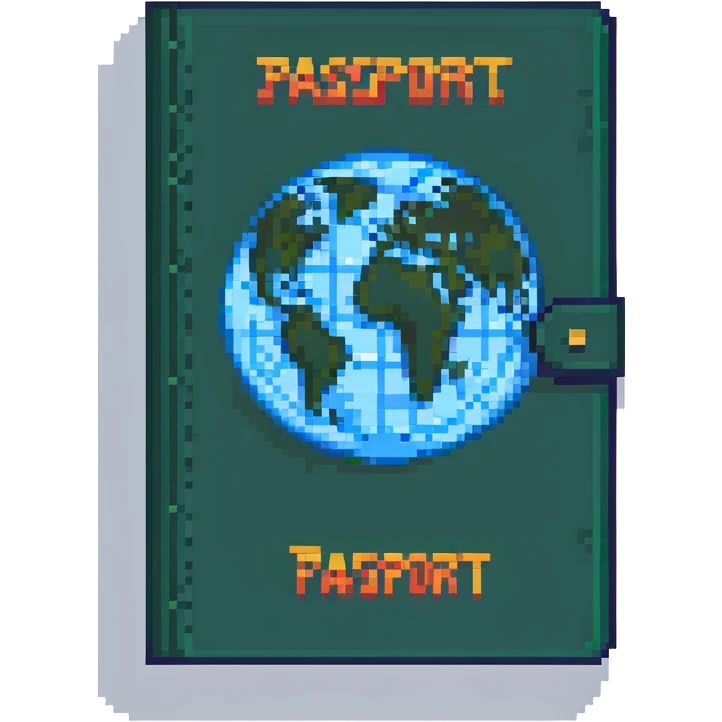 pixel art style passport with a globe icon on cover emoji