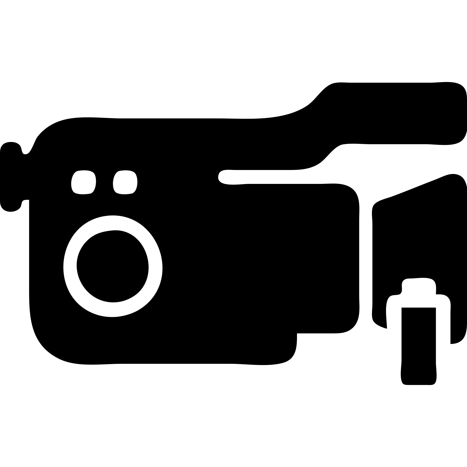 A Sony video camera in a black filled icon style, with a battery. emoji
