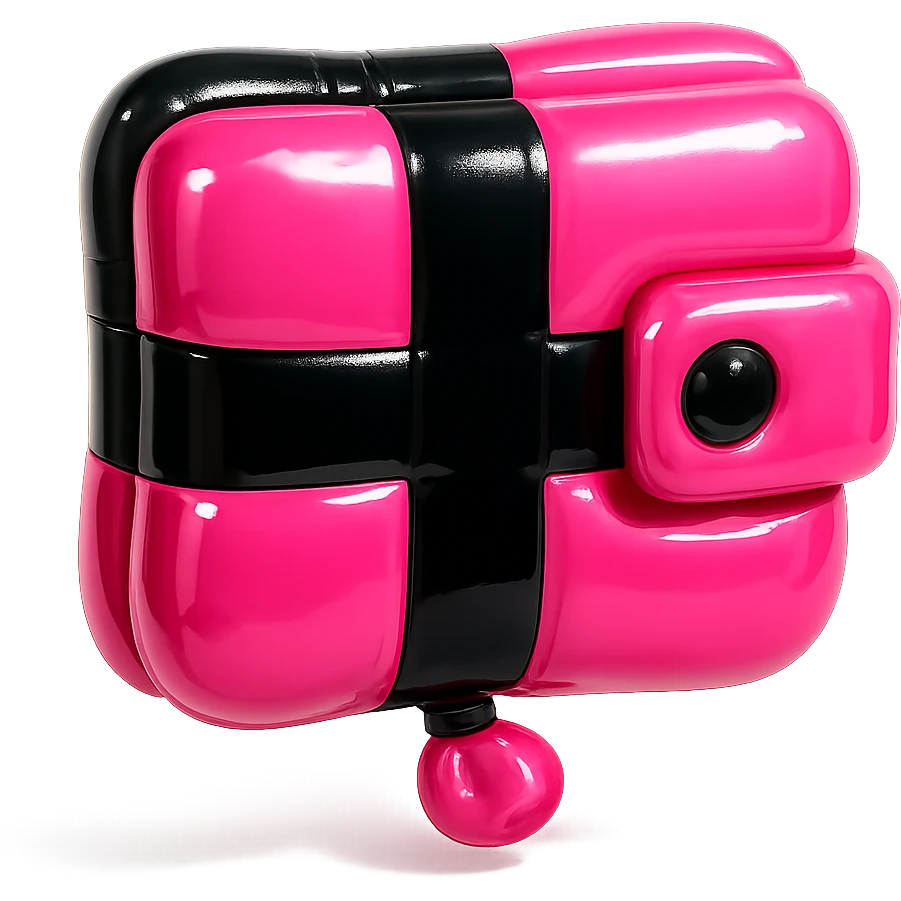 pink and black gothic wallet, shiny, inflated look, playful, exaggerated features emoji