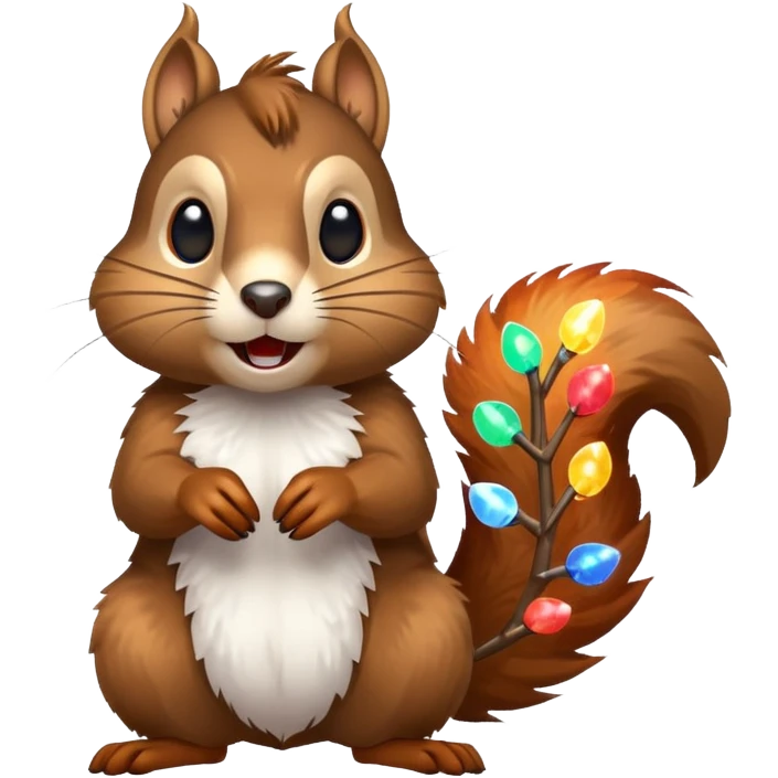 deranged squirrel covered in Christmas lights with snow on his face emoji