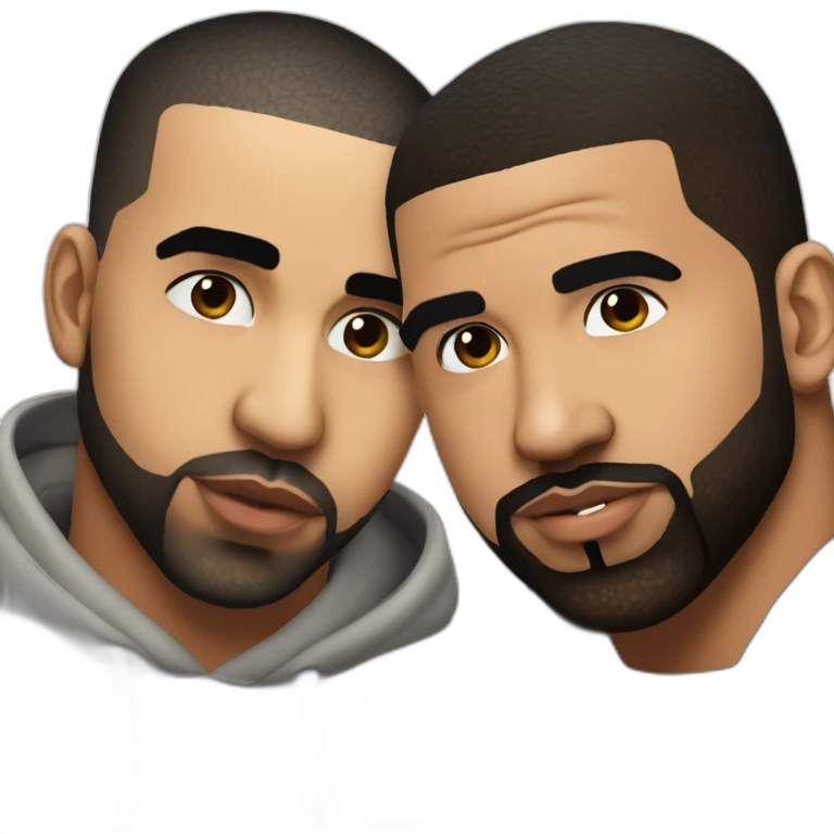 Drake facing left and Kanye west facing right with Drake kissing emoji
