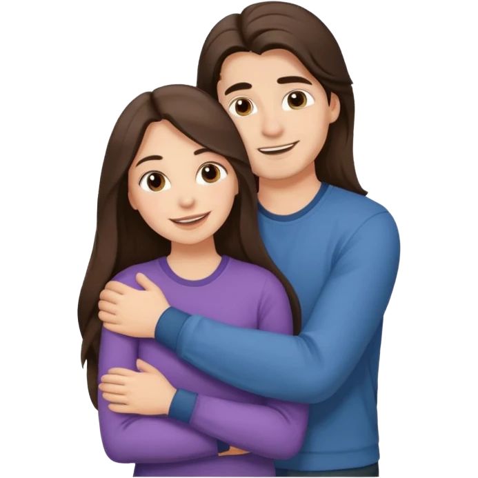 A happy boyfriend and girlfriend hug. She is brunette sexy with long hair  emoji