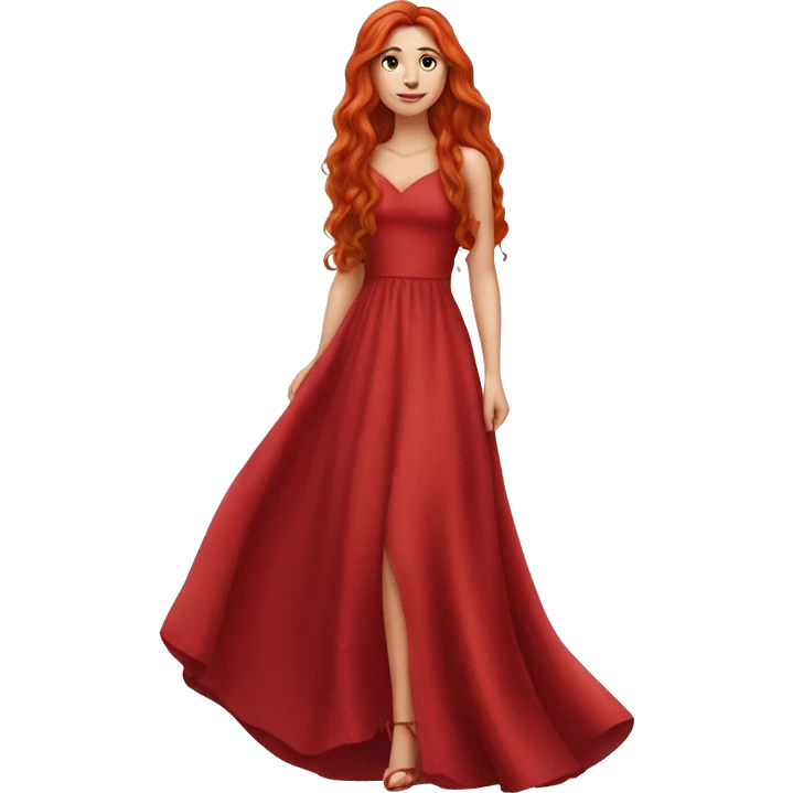 Fair-skin-elegant-girl-in-red-long-dress-with-long-red-hair emoji
