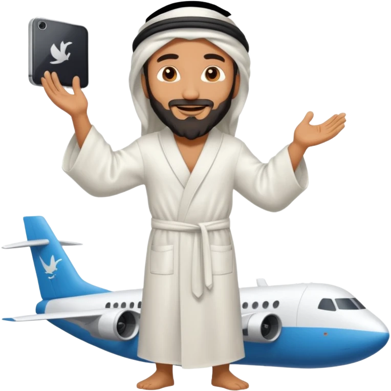 Osama bin Ladin standing on top of a plane with legs and a white robe standing on top of the plane emoji