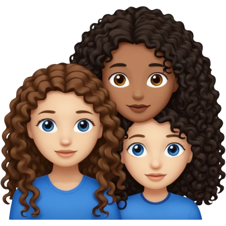 Two best friends .bestie 1: beige skin with brown long hair and blue eye. Bestie 2:mixed race skin with curly black hair and brown eye emoji