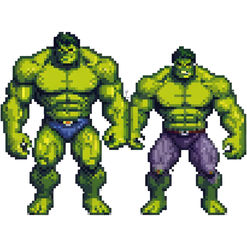 Classic Savage Hulk, Gray Hulk, and Professor Hulk forms in 8-bit style emoji