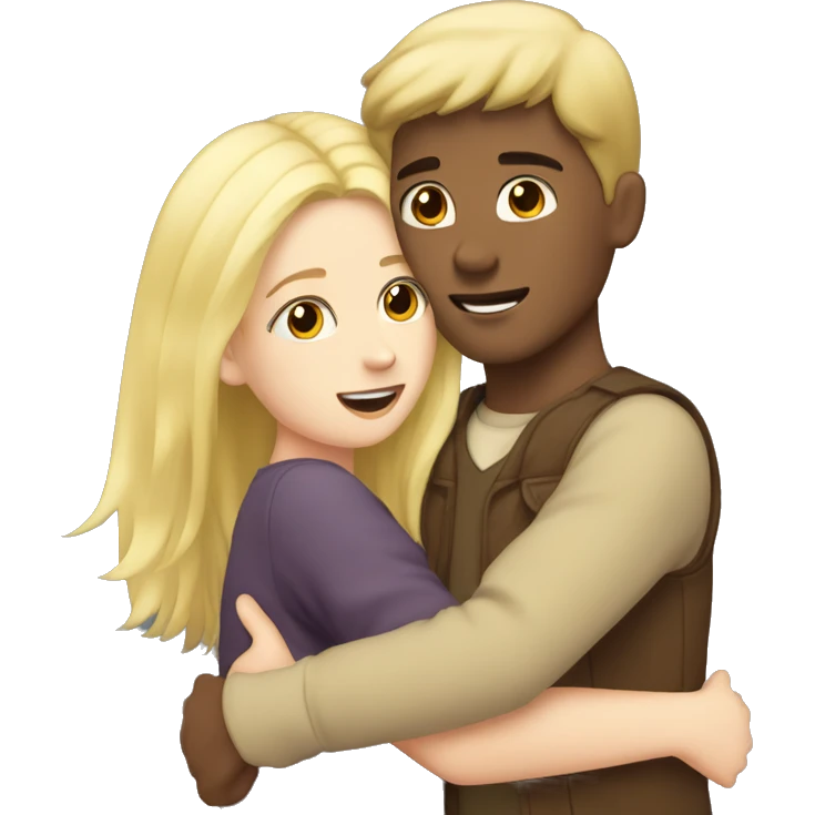 Brown hair boy hug a blonde hair girl emoji