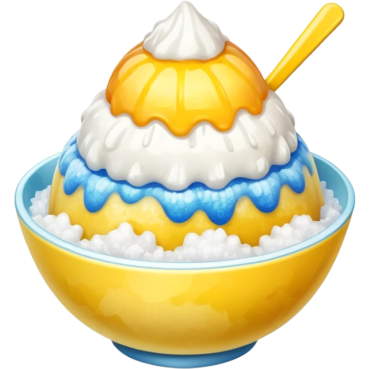 bowl of white shaved ice with yellow syrup on top emoji