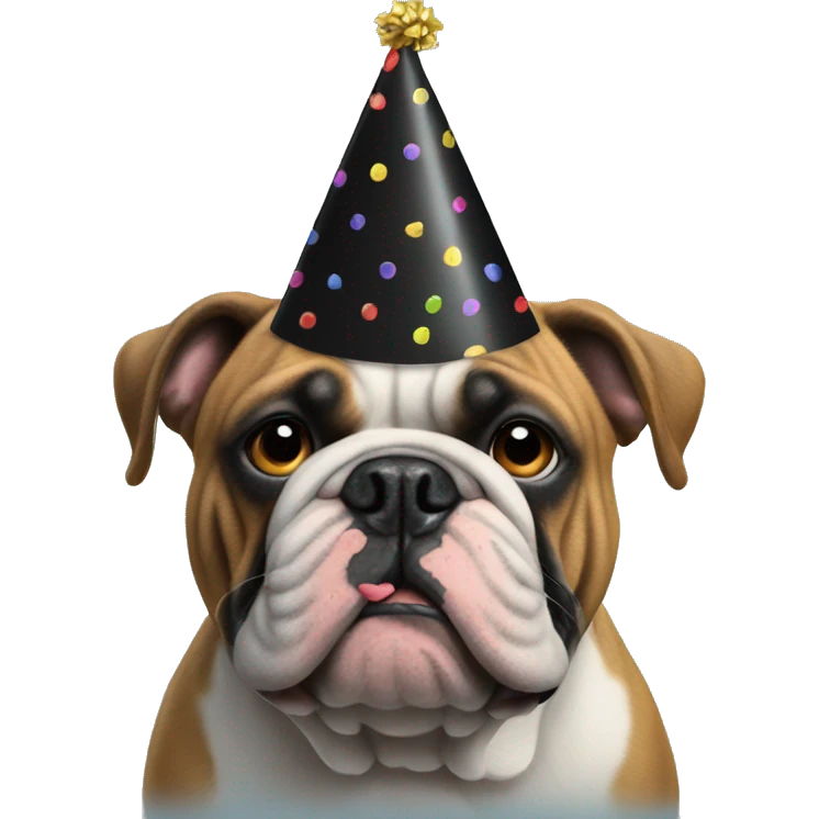 All Black bulldog with a party hat emoji