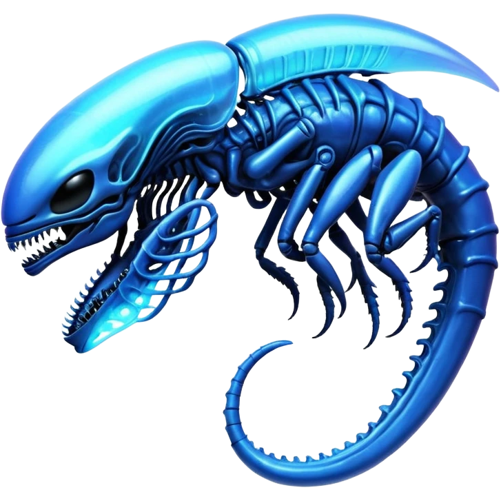 A blue shiny futuristic neon-glowing iridescent bioluminescent xenomorph emoji