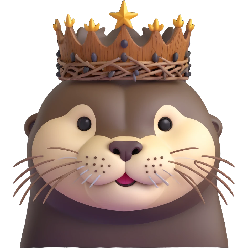 really cute confused otter face portrait with simple wooden thorny stem wrapped horizontally around its forehead like Jesus Crown of thorns, no metal, natural wood thorns, portrait painting style emoji