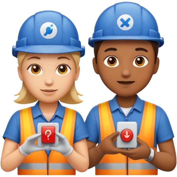 create a realistic emoji of two working packaging workers switching position with a switch symbol between them emoji