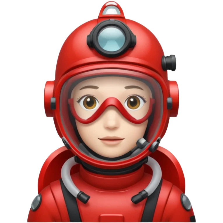 wearing a red scuba diving helmet with glass visor emoji