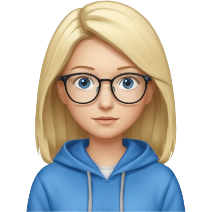 a woman, blonde highlights in hair, glasses and blue eyes. teacher, with a hoodie on and hair longer than shoulders emoji