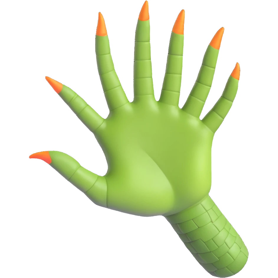 realistic reptilian hand palm down, textured scales and sharp claws, expressive emoji style emoji